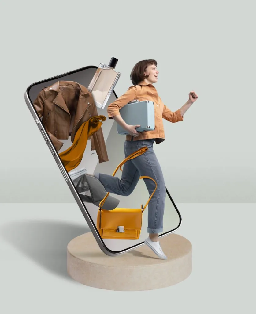 Mobile device displaying an animation of a person shopping - best e-commerce websites development company