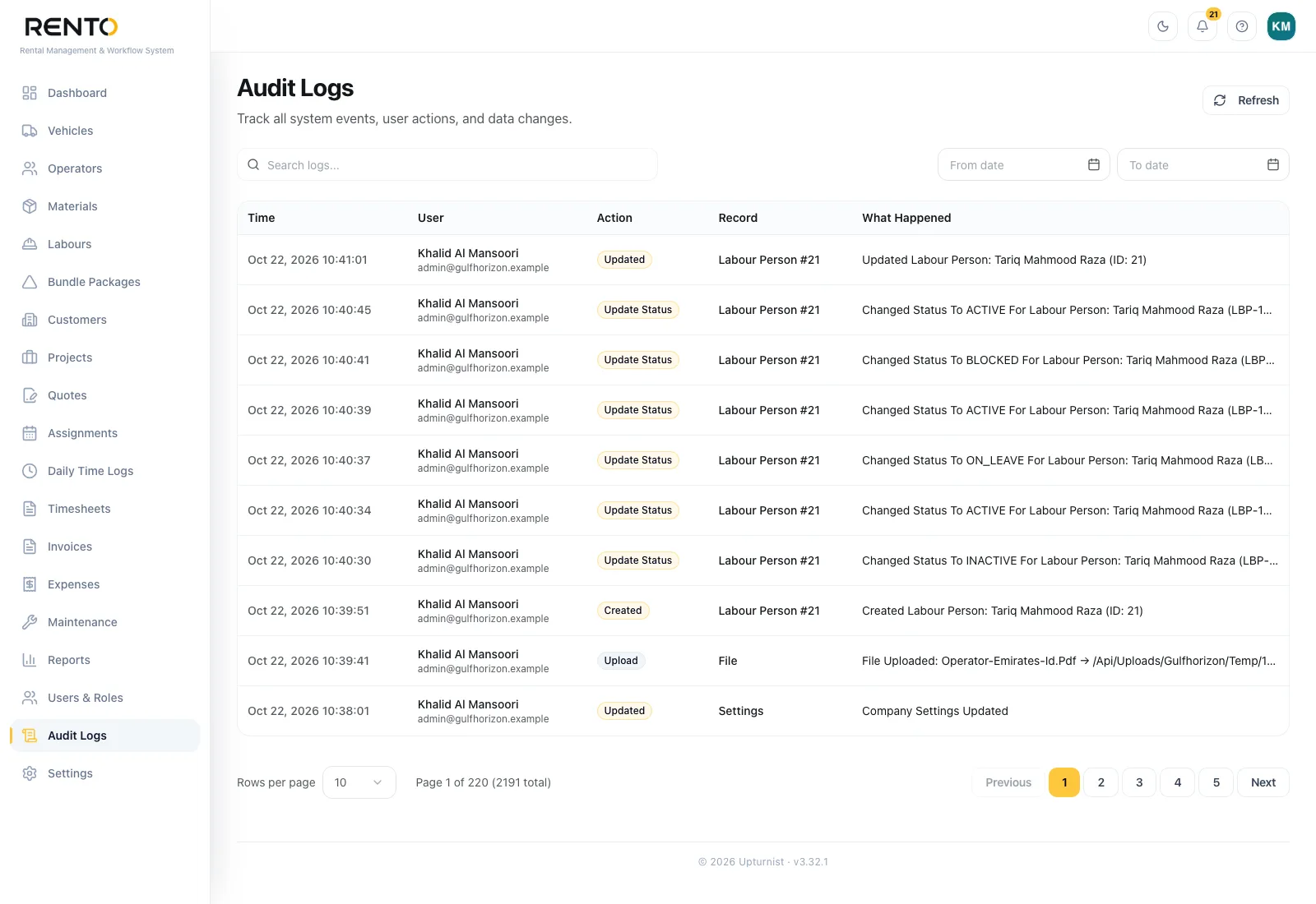 Audit log